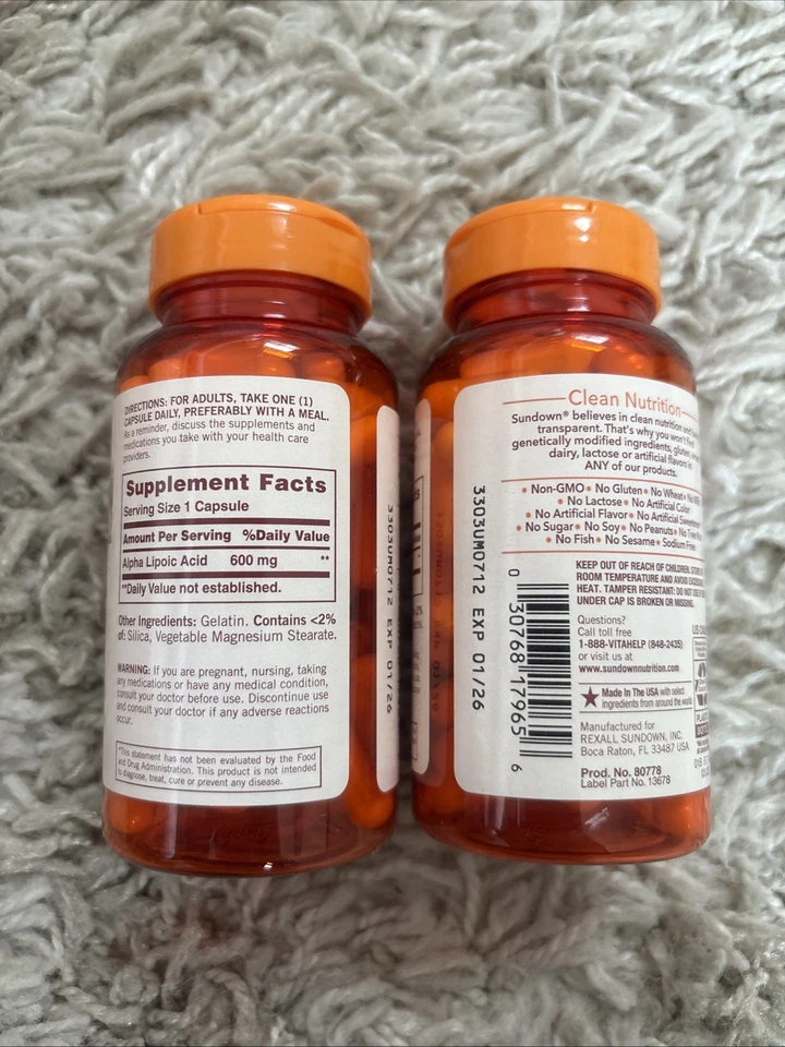 2x Sundown Clean Nutrition ácido alfa lipoico 600 mg (120 píldoras en total) Foto 2 de 2