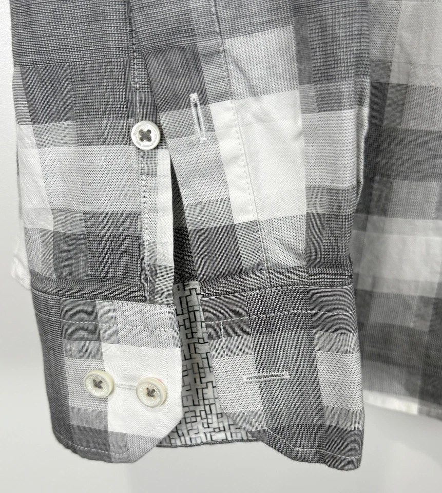 BUGATCHI Button Up Shirt Mens XL Shaped Fit Gray Long Sleeve Turn Up Cuffs - Image 4 of 4