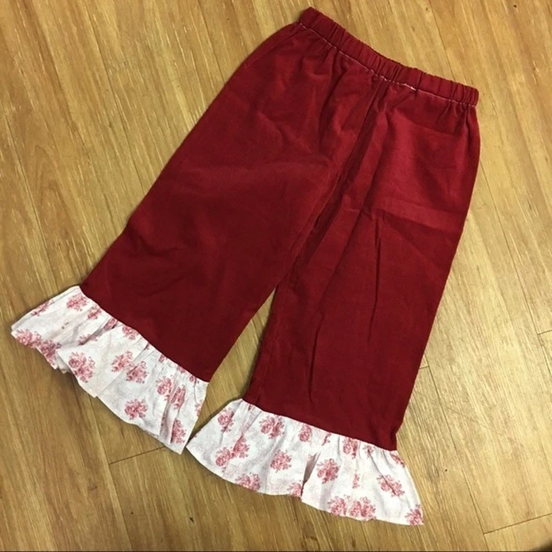 Pantalones Boutique Hechos a Mano Niñas Talla 4 Hechos a Mano Rojo Oscuro Pana Blanco Floral Foto 3 de 3