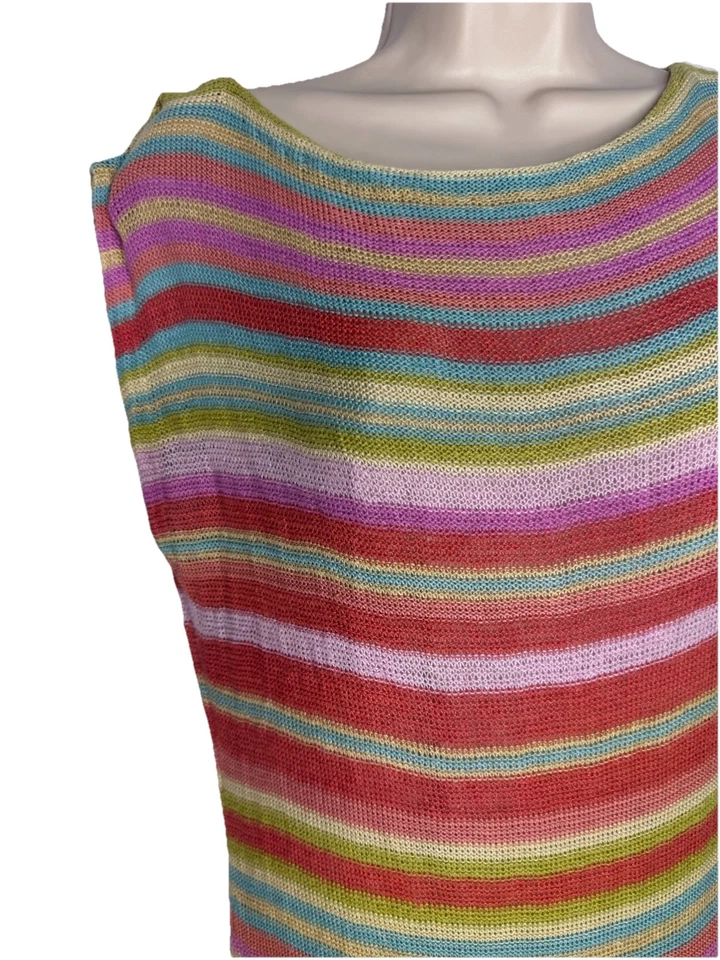 Vestido Lauren Ralph Lauren listrado malha midi suéter manga curta tamanho G - Imagem 3 de 4