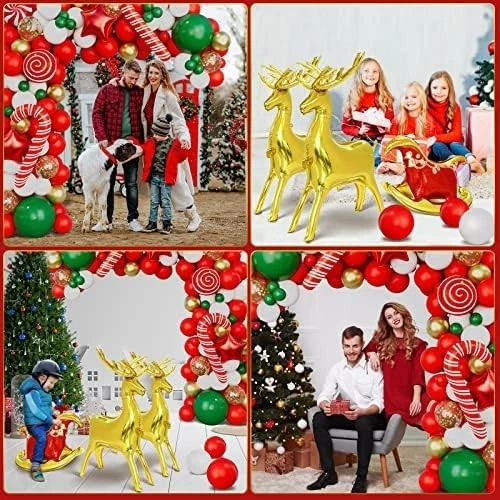 Kit de arco de guirnalda de globos de Navidad rojo verde dorado conjunto de decoración de fiesta de Navidad Foto 3 de 4