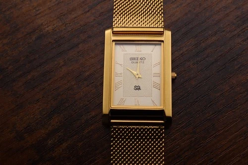 Seiko Slim Quartz Men Gold Dial & Bracelet Dress Vintage Watch