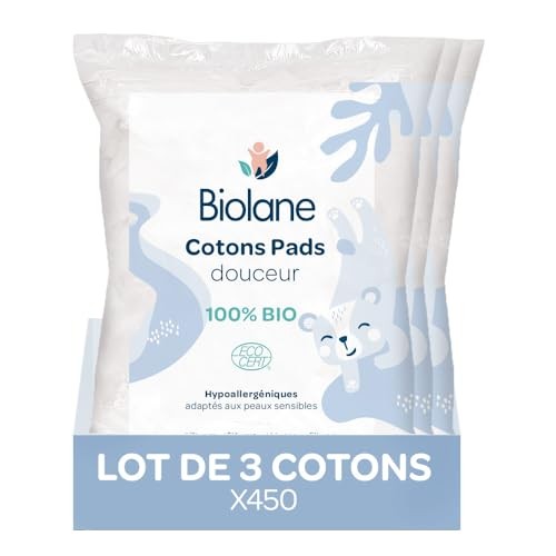 Cotons bébé BIOLANE bio pour la toilette et le change au quotidien