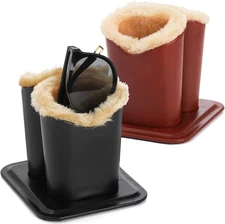 ZOOFOX 2 Pack Double Eyeglasses Holder, Plush Lined Leather Glasses Stand... 