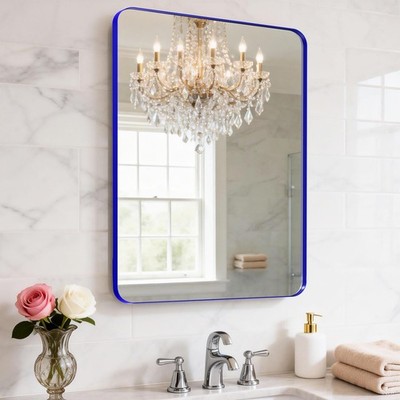 24'' x 28'' Blue Bathroom Mirror Wall Mounted,Blue Bathroom Mirrors for Over Si...
