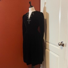 Oscar De La Renta Women's Vintage Velvet Embellished Puff Sleeve Midi Dress