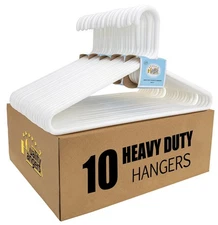 Quality White Plastic Hangers 10 Pack - Super Heavy Duty Multipack for Clothe...