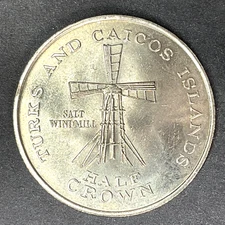 1981 Turks and Caicos Islands 1/2 Half Crown Salt Windmill UNC Foreign Coin