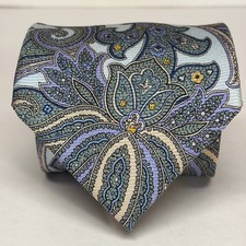 TRAFALGAR Tie Foulard Ancient Madder Paisley Repp Silk Blue Gold Necktie EUC A38