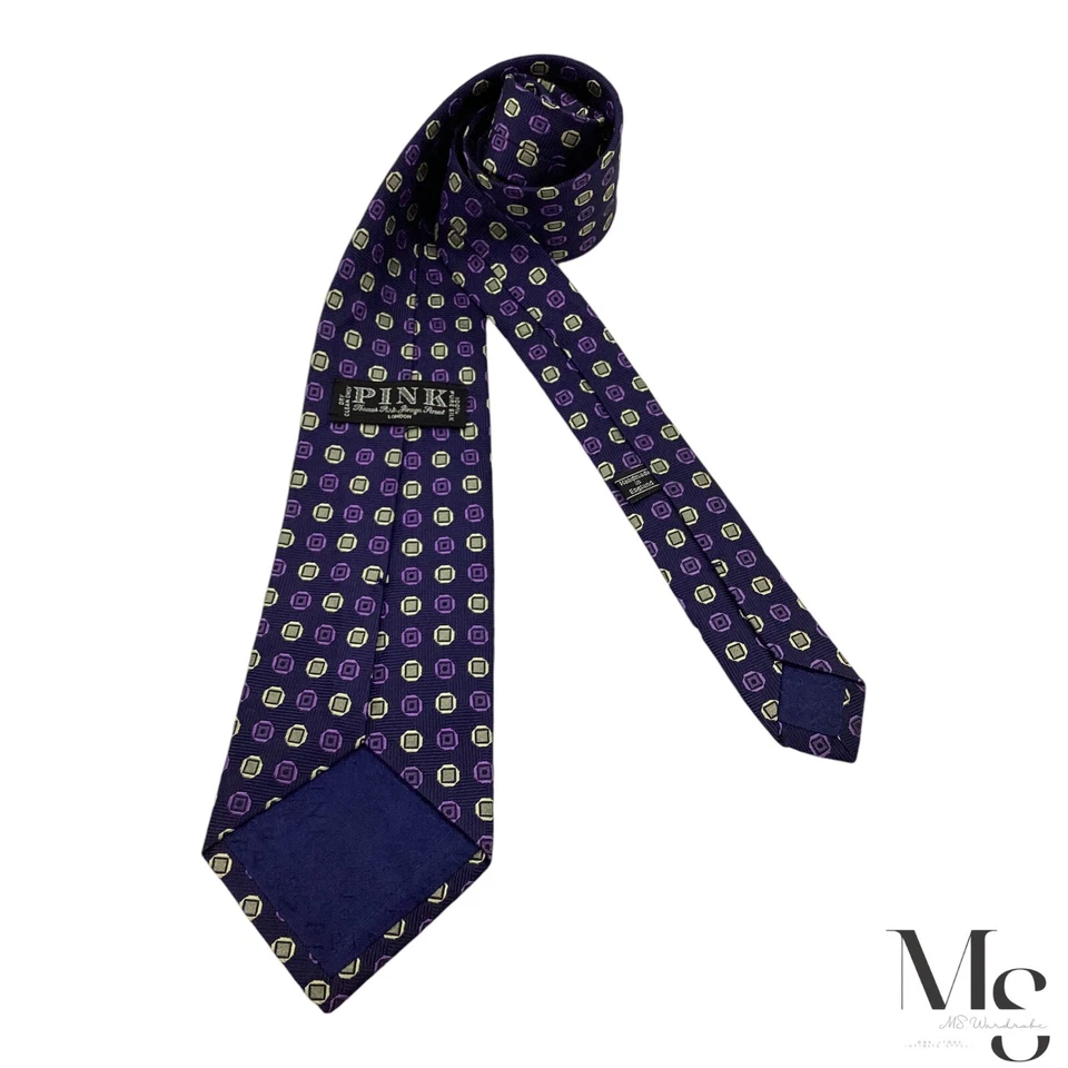  Corbata de seda geométrica púrpura THOMAS PINK hecha a mano en Inglaterra con: 3,5" EXCELENTE ESTADO Foto 2 de 4