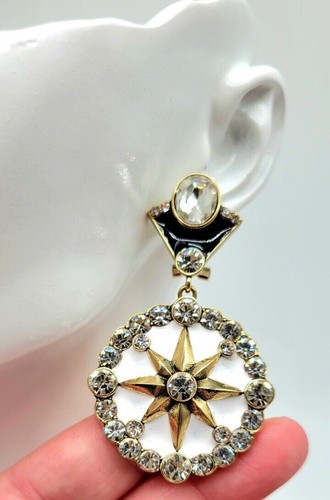 Heidi Daus 'Mystic Magic' White and Black Enamel Art Deco Earrings with Crystals - Picture 4 of 8