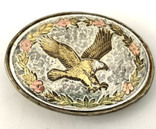 Silvertone / Goldtone Bald Eagle in Flight Belt Buckle USA