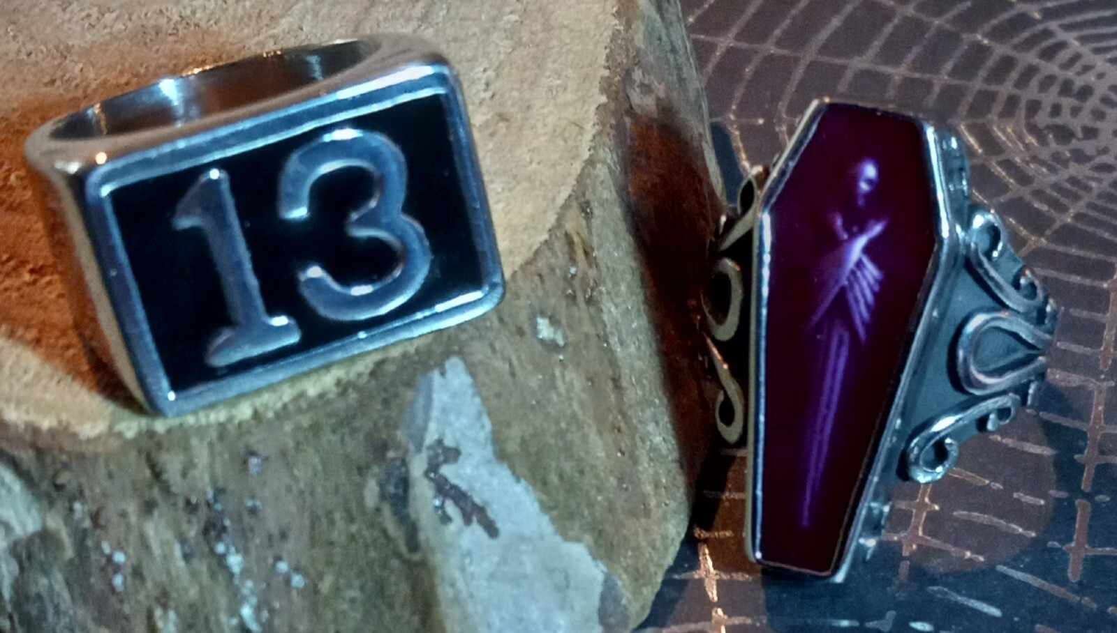 Stainless Steel VAMPIRE in Purple Coffin & 13 THIRTEEN RINGS Size 8 ...
