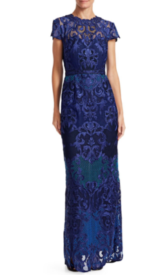 green emerald velvet dress Marchesa Notte Strapless Floral Gown main image 1