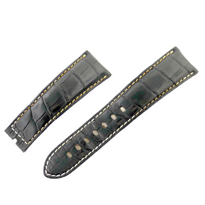 UNBRANDED 21MM BLACK CROCODILE LEATHER WATCH STRAP WITH WHITE STITCHES