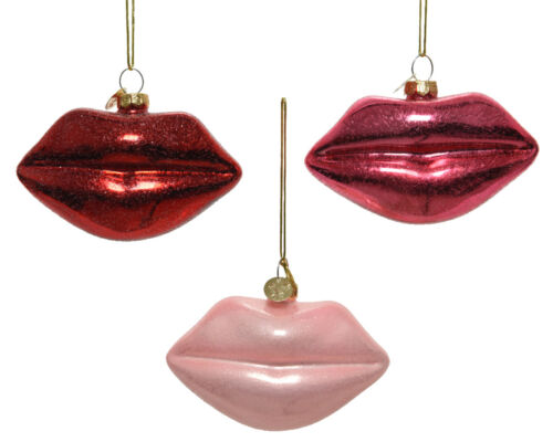 1 Kussmund Lippen Glas 6cm Christbaumschmuck Weihnachtskugeln rot pink hellrosa - Bild 1 von 1