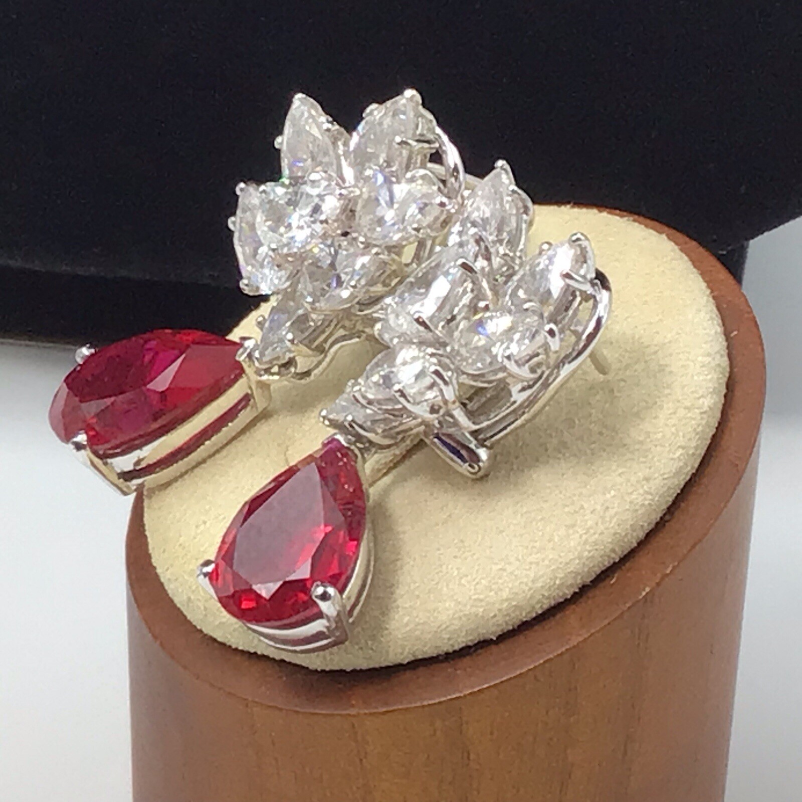 Sterling Silver Lab-created Ruby Earrings Dangle … - image 2