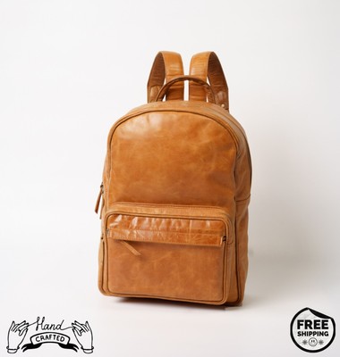 New Handmade Unisex Premium Leather Brown Bag pack for School College and Travel