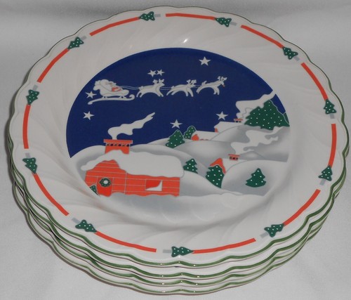 Set (4) Sango CRISTMAS EVE PATTERN Dinner Plates - Picture 2 of 8