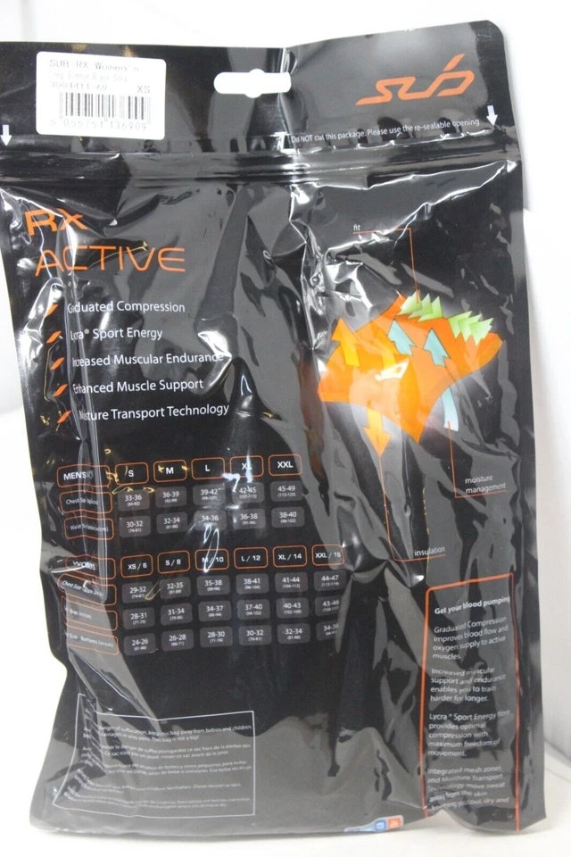 SUB RX SPORTS WOMEN'S COMPRESSION BASELAYER LS TOP BLACK /NEON CORAL SIE XS NEW - Image 4 of 4