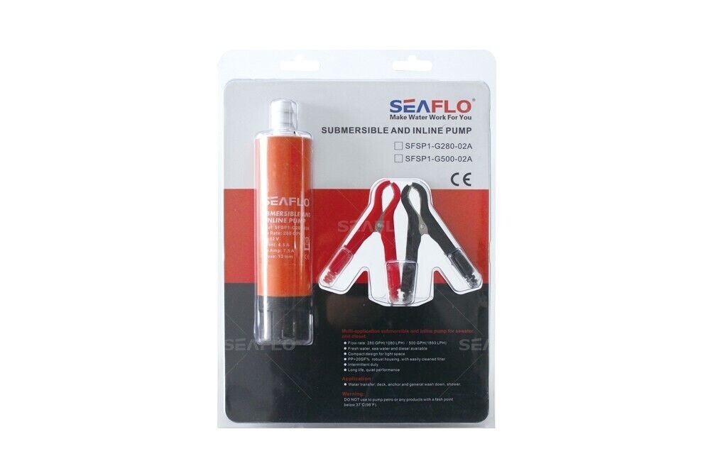 Seaflo 12v Submersible & Inline Water Pump 280gph with 5m Cable & Croc Clips