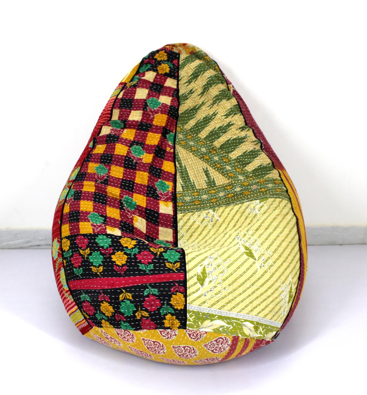 Handmade Vintage Cotton Kantha Floral Decorative Bohemian Bean Bag