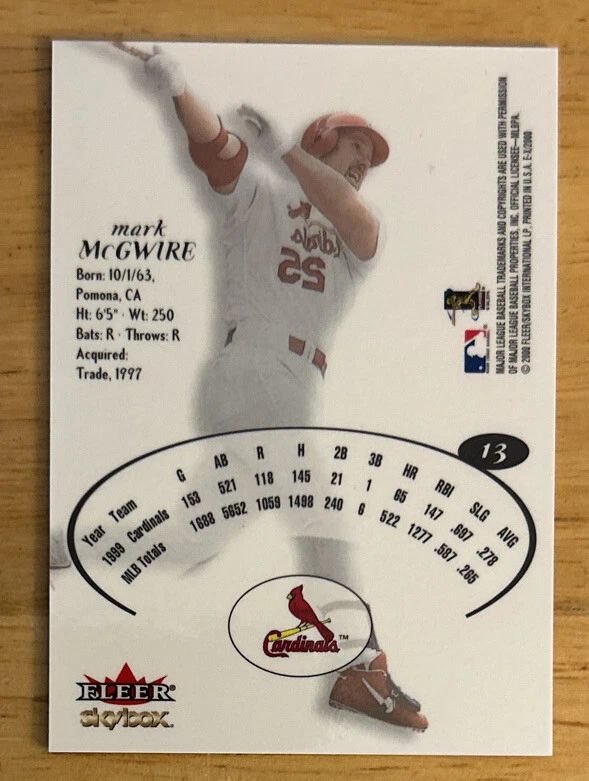 2000 Fleer Skybox EX Mark McGwire cartão de beisebol #13 Cardinals 1ª base quase perfeito - Imagem 2 de 2