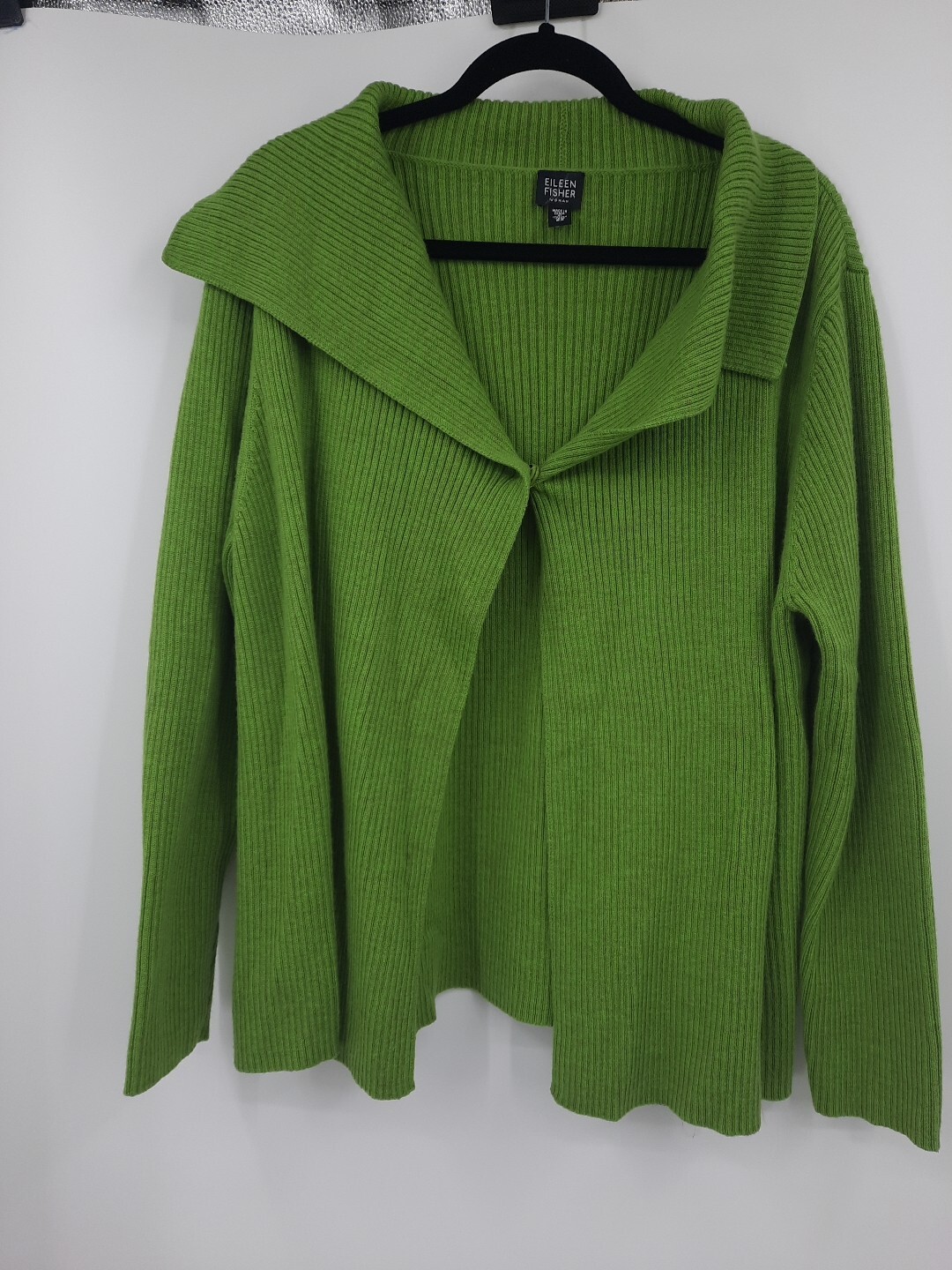 Eileen Fisher Woman 2X Green Sailor Collar Sweater Cardigan Merino Wool