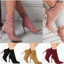 Botas al tobillo Gladiador para mujer punta cremallera gamuza tacón alto botines de aguja
