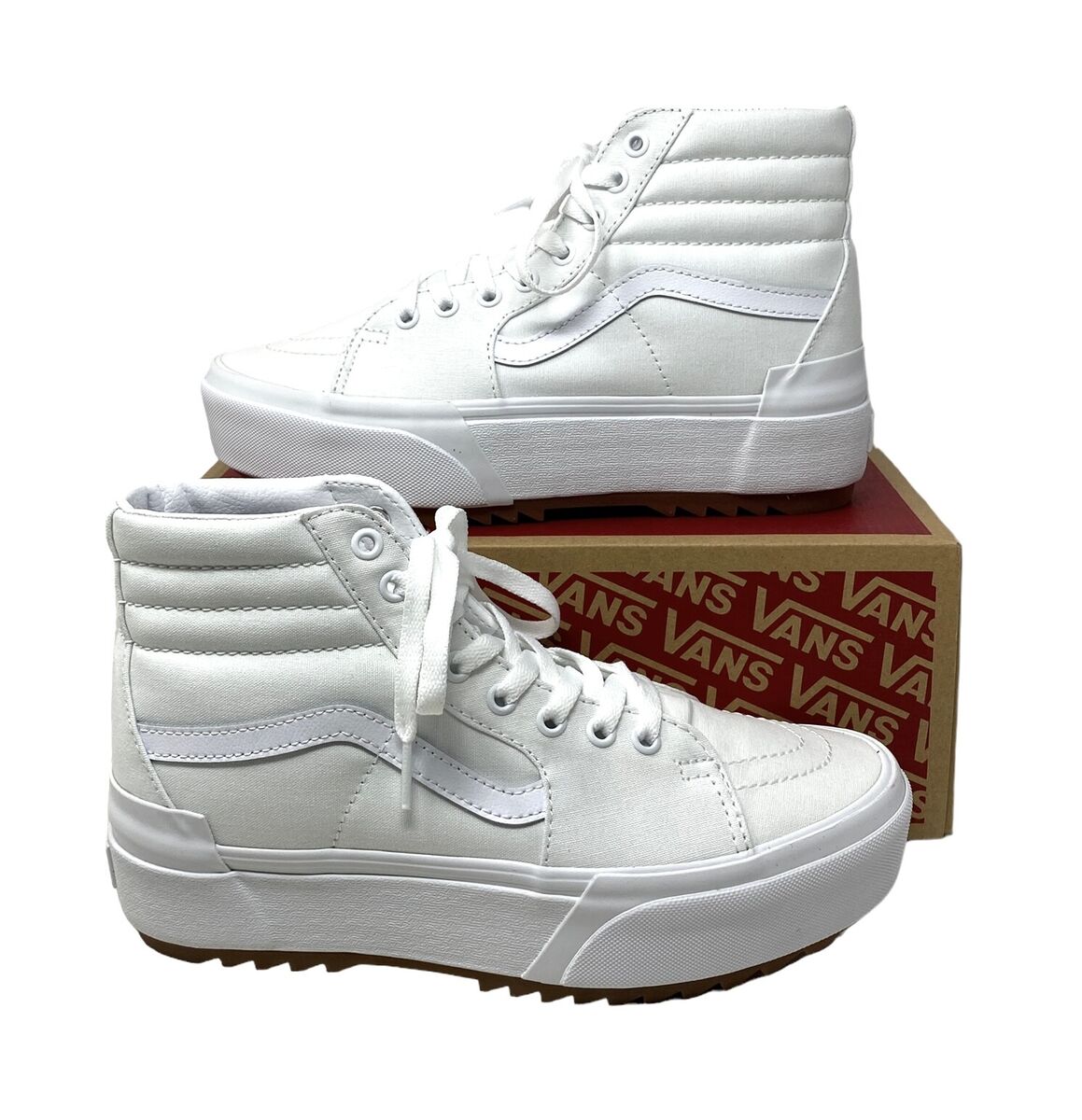 VANS Sk8-Hi Stacked Sneakers White Canvas Women Size VANS Sk8-Hi Stacked Sneakers White Canvas Women Size