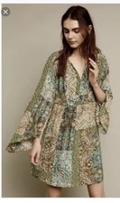 New $275 Anthropologie Floreat Silk Kimono Sleeve Green Paisley Dress s Small 4