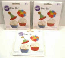 Wilton Birthday Hats Balloons Cupcakes Fun Pix Toppers 8 Count x 3 New