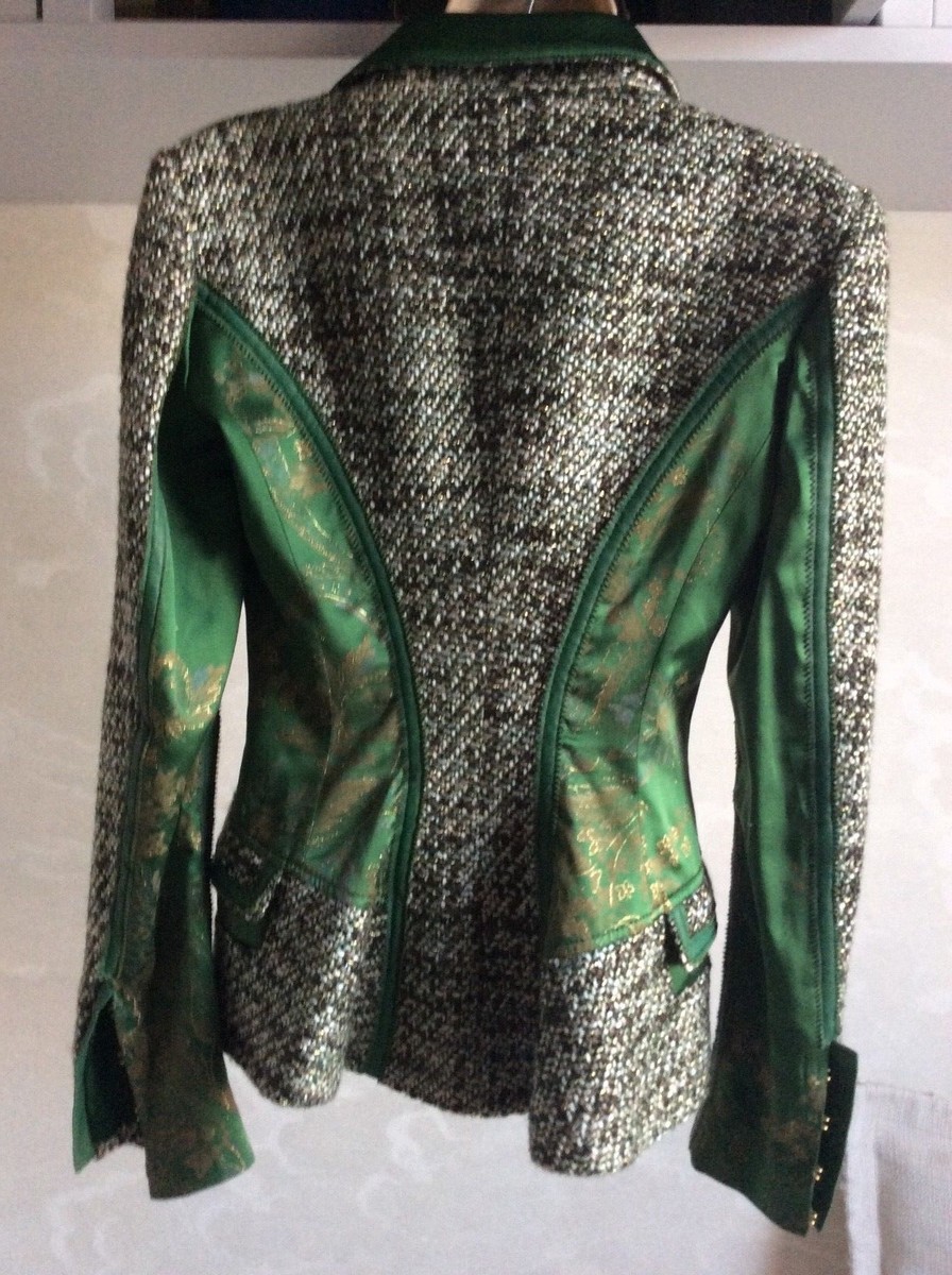 Veste Femme Roberto Cavalli Taille 40 Verte - Laine, Soie Et Cuir, Occasion Très Bon état, Fabriqué En Italie