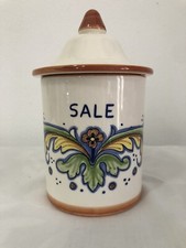 DERUTA SANTUCCI BARATTOLO CON TAPPO  IN CERAMICA BIANCA DECORATO A MANO SALE