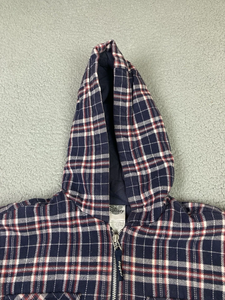 Chaqueta de franela Disney Tigger juvenil grande azul a cuadros capucha bordada hechizo Foto 3 de 4