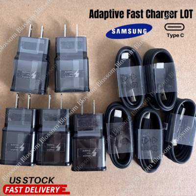 Bulk Lot For Samsung S20 S9 S8 Adaptive Fast Charger Wall Block USB Type C Cable