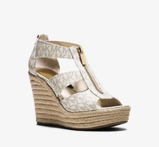 New Michael Kors Damita Caged Espadrille Wedge Sandal Monogram MK Vanilla