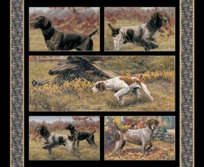 Springs Creative ~ Hunting Bird Gun Dogs ~ 100% Cotton Fabric 36'' Quilt Panel