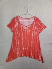 A New Approach Women Top Medium Coral Printed RayonBlend Short Sleeve Casual Fit