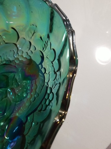 Carnival Glass Footed Bowl - 12" L by 9" W wide by 4" deep - Picture 4 of 5