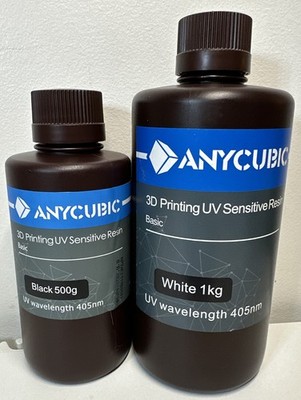 Anycubic 3D Printing UV Sensitive Resin Basic Black 500g & White 1kg-both Expire