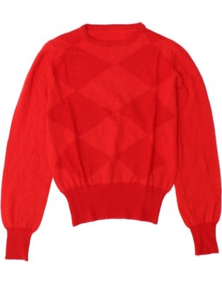 VINTAGE Mädchen U-Boot Ausschnitt Pullover Pulli 9-10 Jahre rot Argyle/Diamant AX06