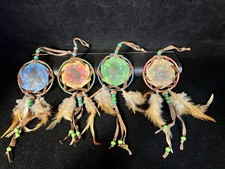 4 Small Dream Catchers Feathers  Beads Boho Decor - Car Charm - Ornaments