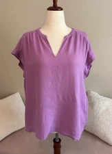 Splendid Linen Blend Blouse Top Purple Lavender Cap Sleeve V-neck Women’s XL