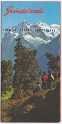 Vintage Grindelwald Schweiz Reiseprospekt Ski Eisstockschießen Eiger Alpen Karte 50er Jahre