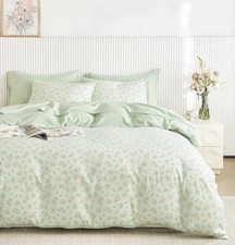 Coquette Floral Twin XL Duvet Cover Set Light Green 3pc Cottagecore Bedding