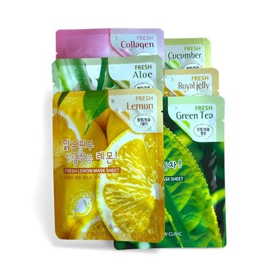 3W Clinic 12 Sheet Mask Set (Aloe,Cucumber,Collagen,Lemon,Green Tea,Royal Jelly)