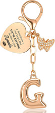 Gold Initial Keychain A-Z - Letter Keychains for Women with Butterfly Heart -