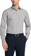Van Heusen Men's Dress Shirt 17 34/35 Wrinkle Free Poplin Fitted Greystone