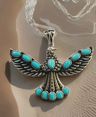 Atemberaubender Dornröschen Türkis Adler Anhänger, Rhodium über 925er mit Kette, Neu